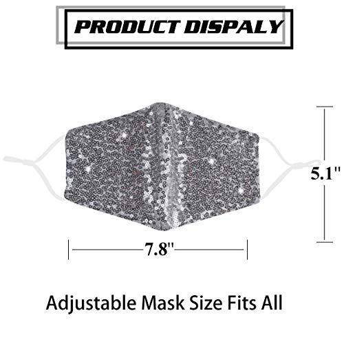Sparkly Sequin Face Mask with Adjustable Ear Loops for Women, White Sparkly Sequin Face Mask with Adjustable Ear Loops for Women, White
